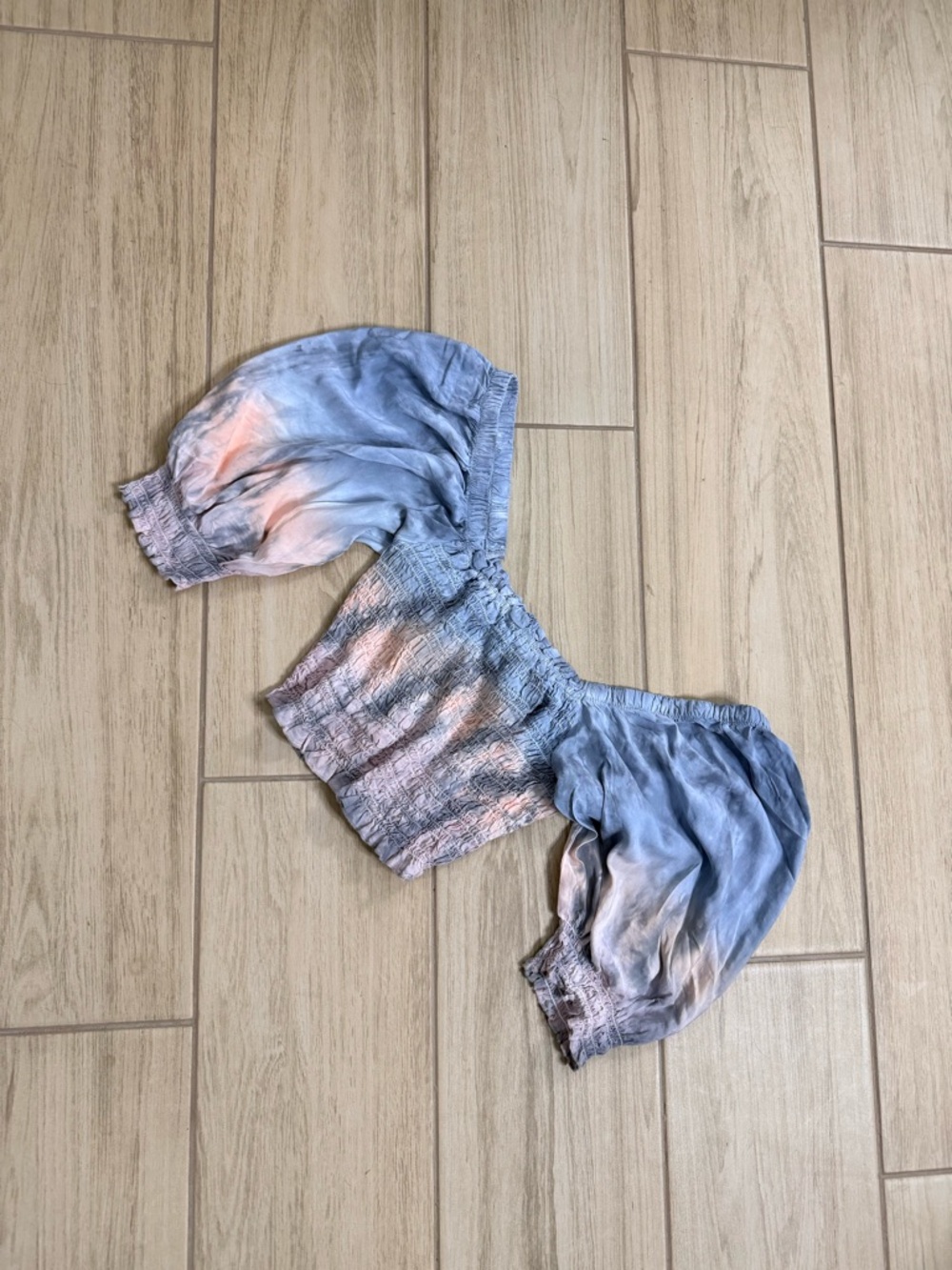 Vintage Havana Tie Dye Smocked Off Shoulder Crop Top Size L Puff Sleeve Boho